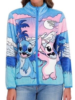NWT Disney Stitch And Angel Sherpa Jacket Women Zip Front Scenic Beach Size M